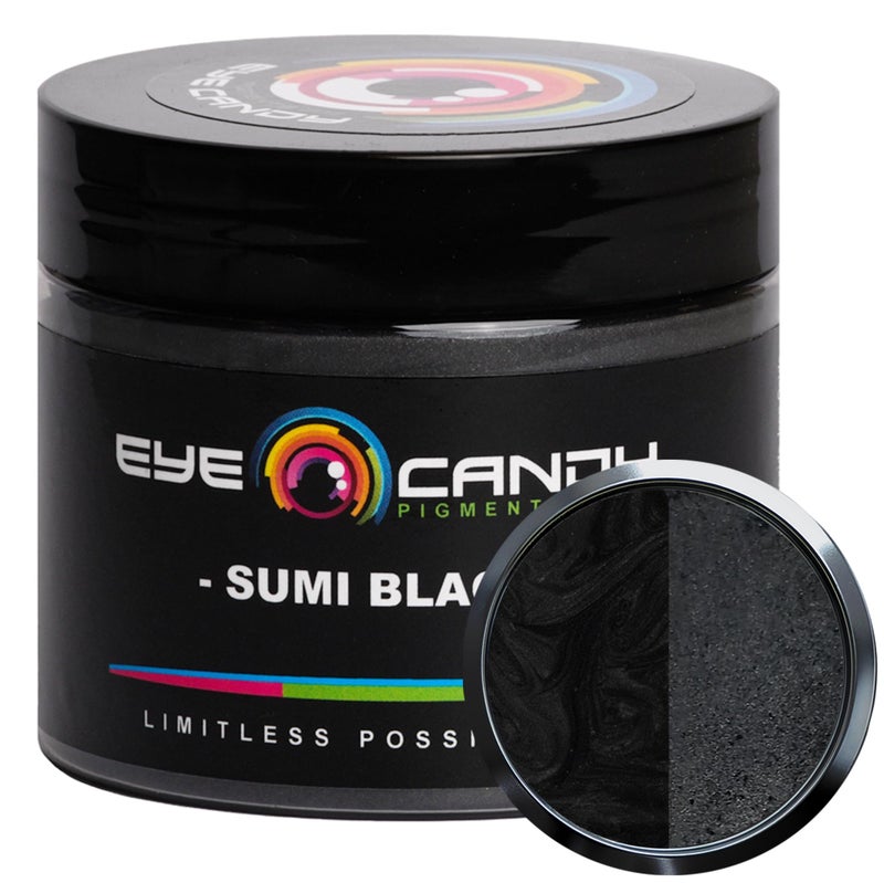 Eye Candy Pigments Premium Black Mica Powder - Sumi Black (50gr) - for Epoxy, Resin, Soap, Paint, Woodworking, Acrylic Pouring, Bath Bombs, Fishing Lures - DIY Arts and Crafts Additive - Image 1